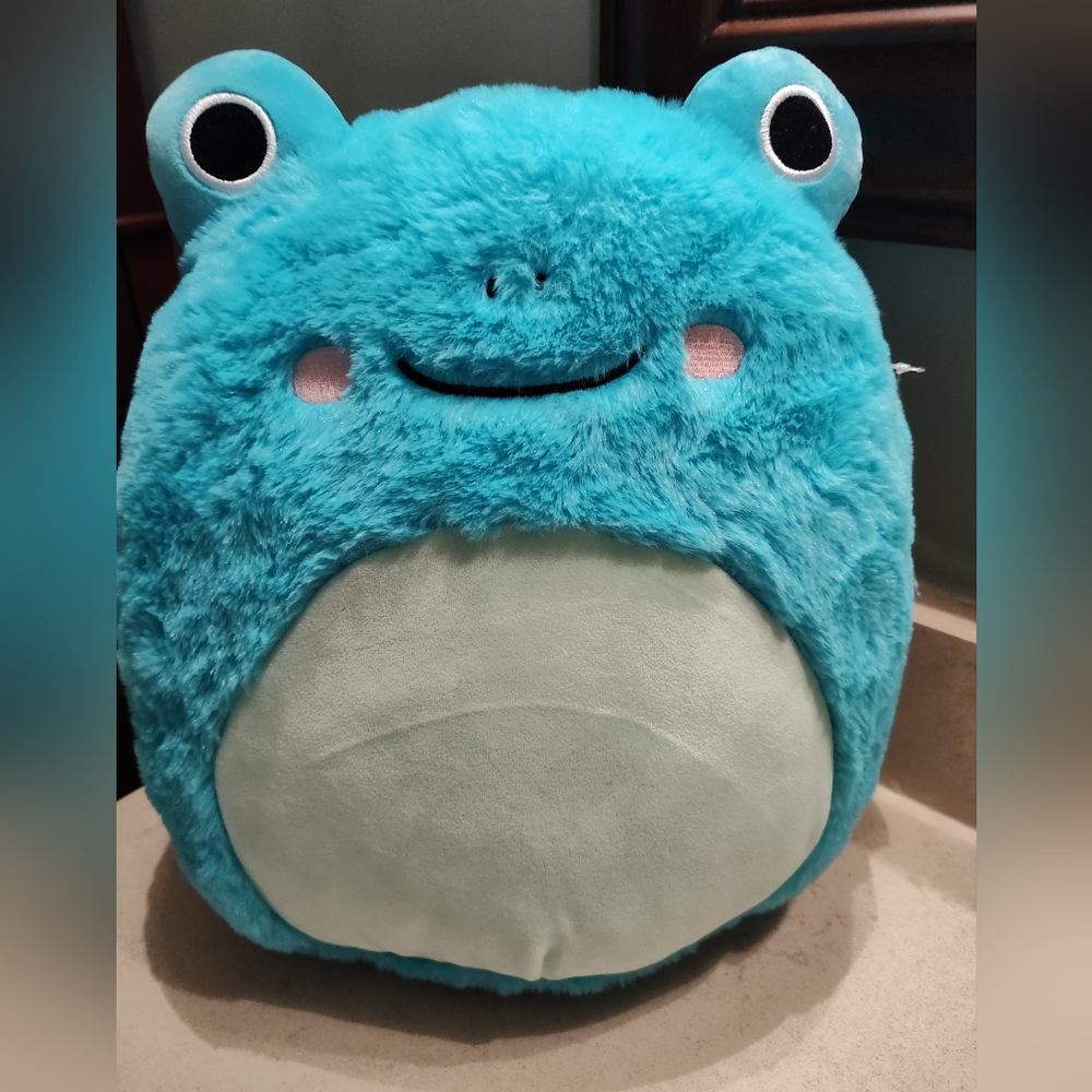 NWT Squishmallow 12" Ludwig Blue Plush Frog Pillow With Mint Green Belly
